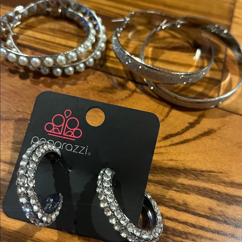 Paparazzi Sparkling Silver Rhinestone Hoops
